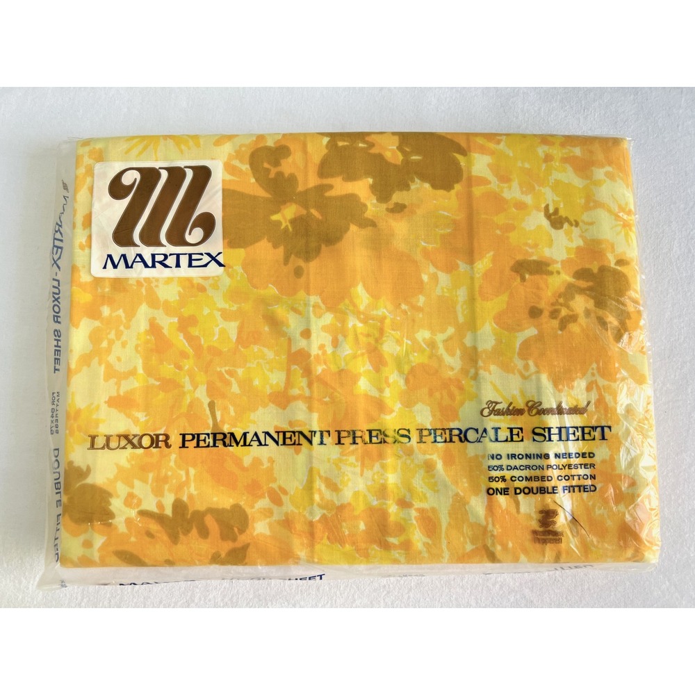 Vintage Martex Luxor Yellow Floral Double Sheet Set New Old Stock 70s Percale - Picture 12 of 15